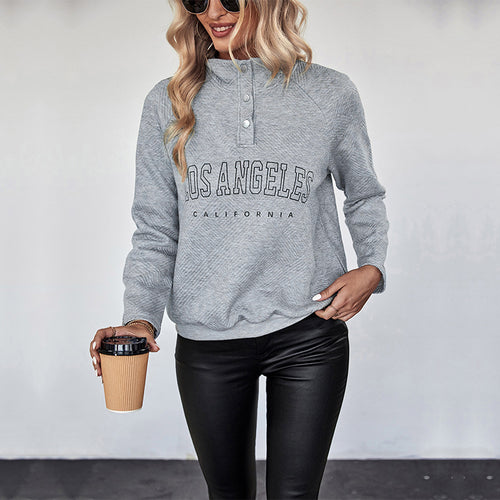 Damen Quilted-Sweatshirt mit Stehkragen, Druckknopfleiste und College-Print Nord Taschen