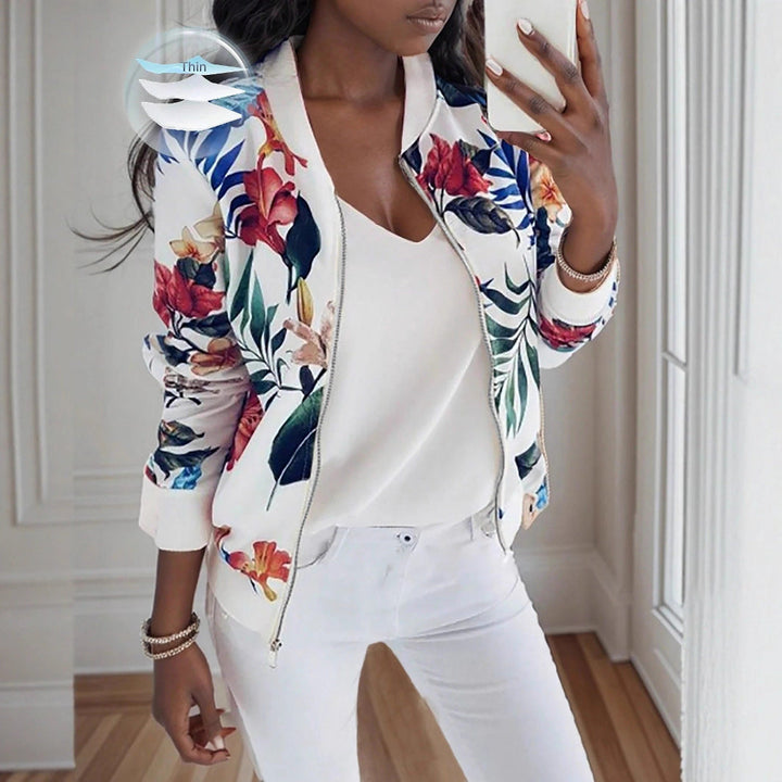 Damen Blumenmuster Bomberjacke
