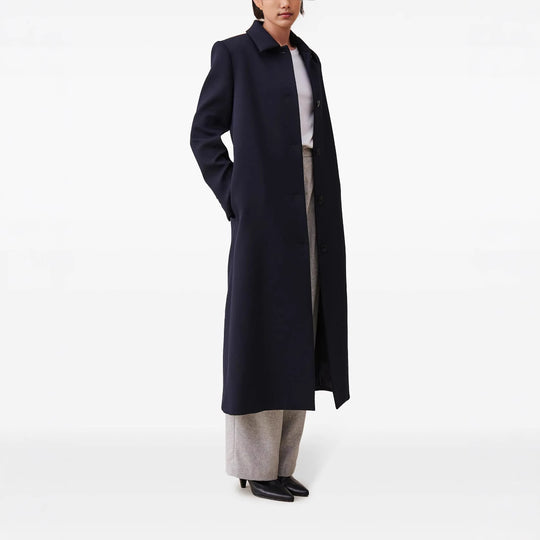 Damen langer minimalistischer Mantel mit geradem Schnitt und Hemdkragen Nord Taschen