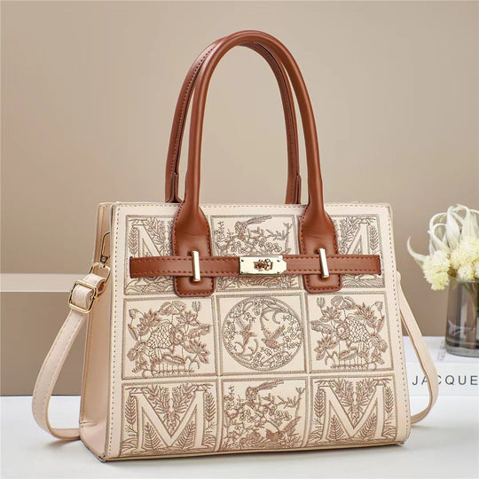 Damen elegante Handtasche mit kunstvollem Stickdesign und abnehmbarem Schulterriemen Nord Taschen