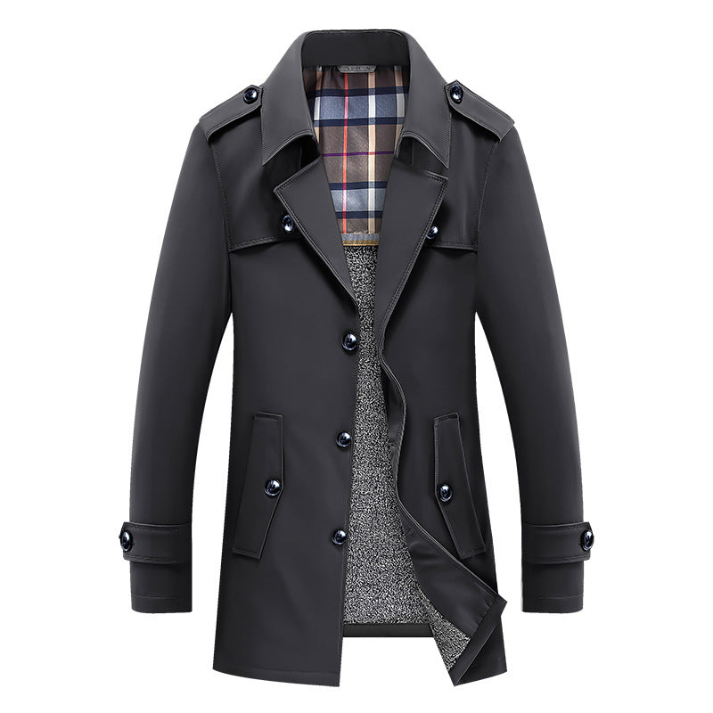 Herren Moderner Kurzmantel im Trench-Look mit kariertem Innenfutter und Utility-Taschen Nord Taschen