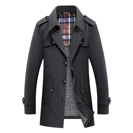 Herren Moderner Kurzmantel im Trench-Look mit kariertem Innenfutter und Utility-Taschen Nord Taschen