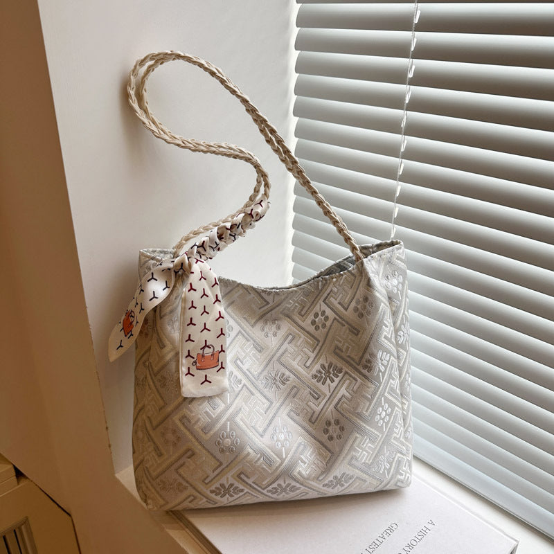 Damen Hobo-Tasche mit geflochtenem Design und floralem Halstuch Nord Taschen