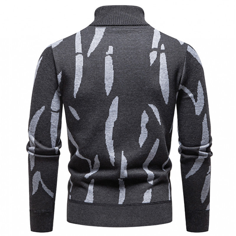 Herren Strukturierter Rollkragenpullover mit abstraktem Jacquardmuster und gerippten Abschlüssen Nord Taschen