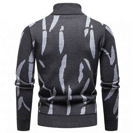 Herren Strukturierter Rollkragenpullover mit abstraktem Jacquardmuster und gerippten Abschlüssen Nord Taschen