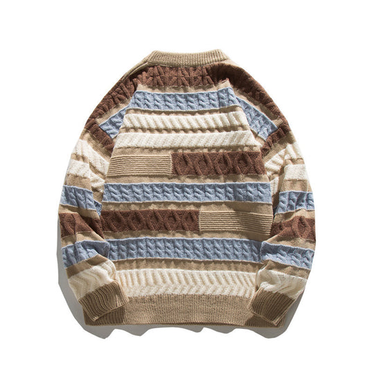 Unisex Oversize Strickpullover mit Patchwork‑Zopfmuster und Rundhalsausschnitt Nord Taschen
