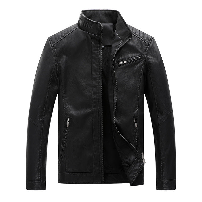 Herren Slim-Fit Lederoptik-Motojacke mit Stehkragen und Reißverschlusstaschen Nord Taschen
