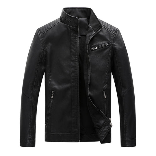 Herren Slim-Fit Lederoptik-Motojacke mit Stehkragen und Reißverschlusstaschen Nord Taschen