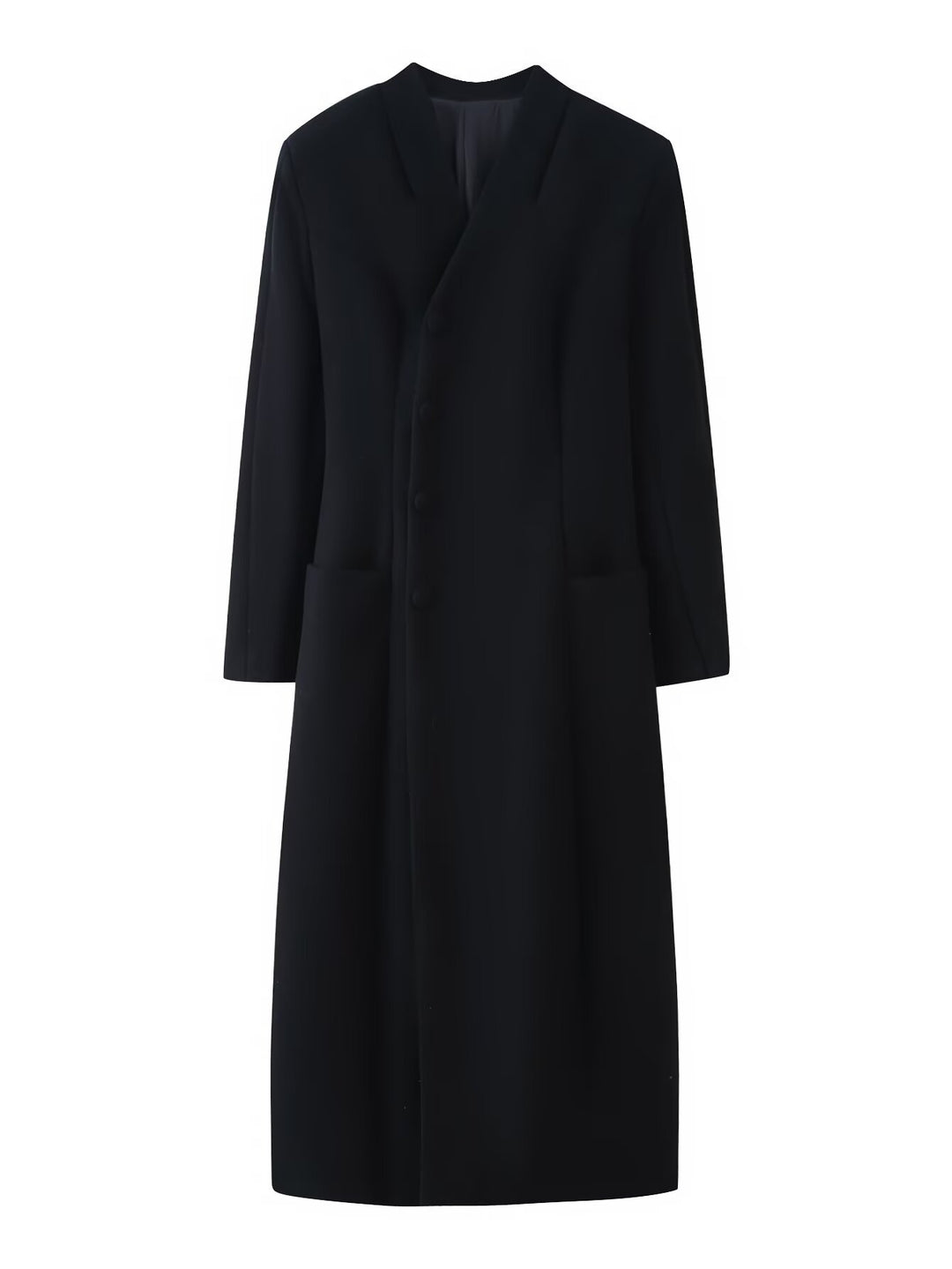 Damen Eleganter langer Wollmix-Mantel mit Schalkragen und aufgesetzten Taschen Nord Taschen