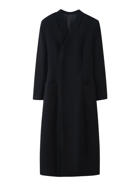 Damen Eleganter langer Wollmix-Mantel mit Schalkragen und aufgesetzten Taschen Nord Taschen