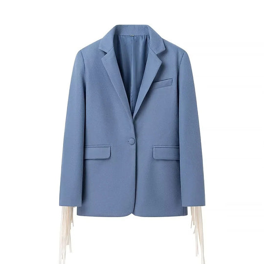 Damen Oversize-Blazer mit langen Fransen und Ziernähten Nord Taschen