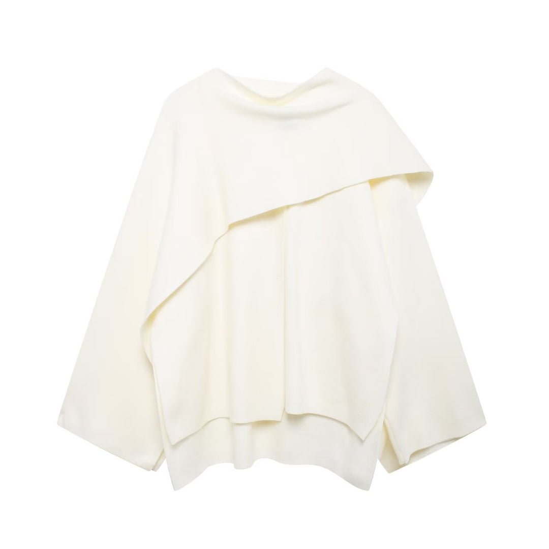 Damen Asymmetrisches Wollmix‑Cape mit Wasserfallkragen und weitem Fall Nord Taschen