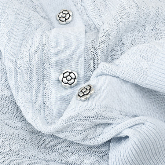 Damen Kurzarm-Strickcardigan mit Zopfmuster und kontrastierendem Jeanskragen Nord Taschen