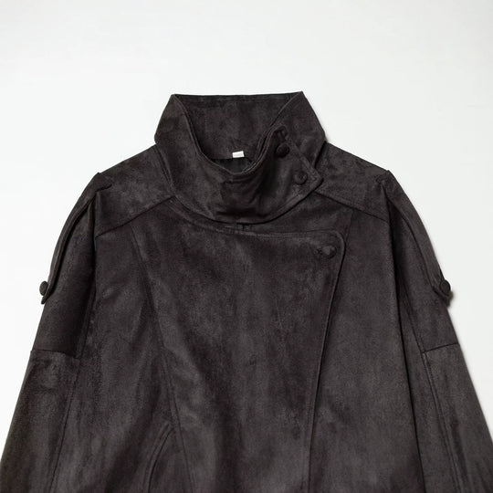 Damen Kurze Velours‑Optik Bomberjacke mit hohem Stehkragen und asymmetrischer Knopfleiste Nord Taschen