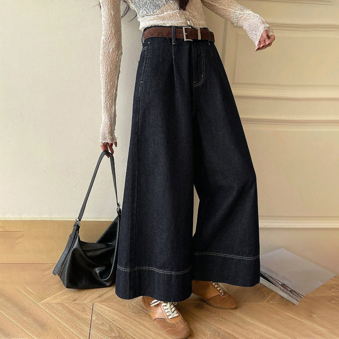 Damen High-Waist Culotte-Jeans aus schwerem Wide-Leg-Denim mit dekorativer Vordernaht Nord Taschen