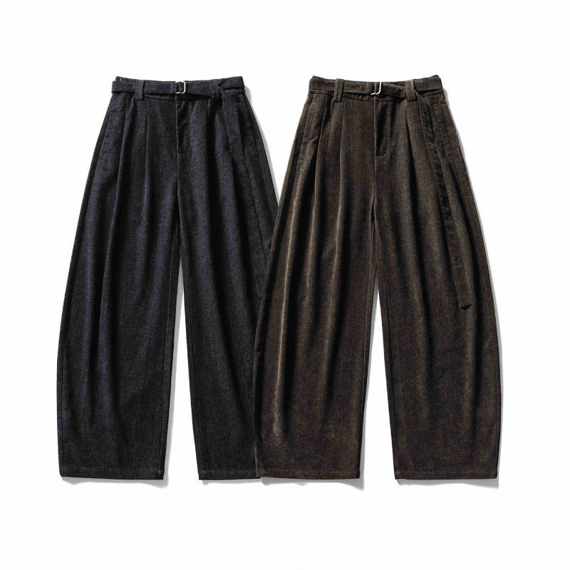 Damen Weite Highwaist-Hose mit Bundfalten, Balloon-Silhouette und Stoffgürtel Nord Taschen