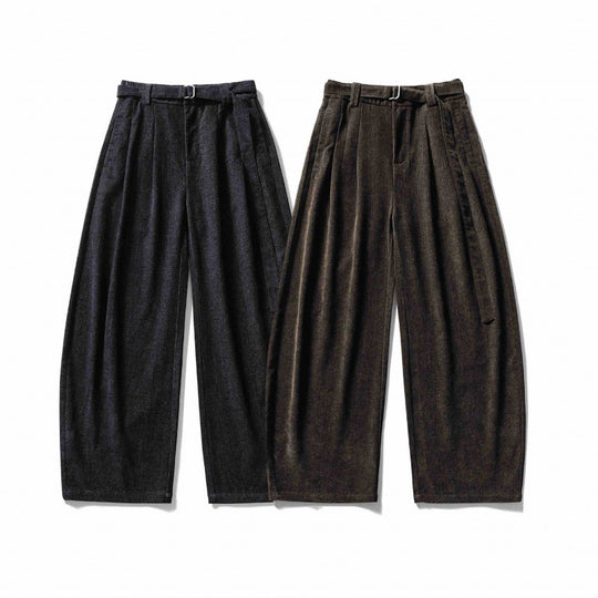 Damen Weite Highwaist-Hose mit Bundfalten, Balloon-Silhouette und Stoffgürtel Nord Taschen