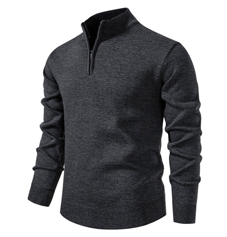 Herren feiner Strickpullover mit kurzem Reißverschluss und hohem Kragen
