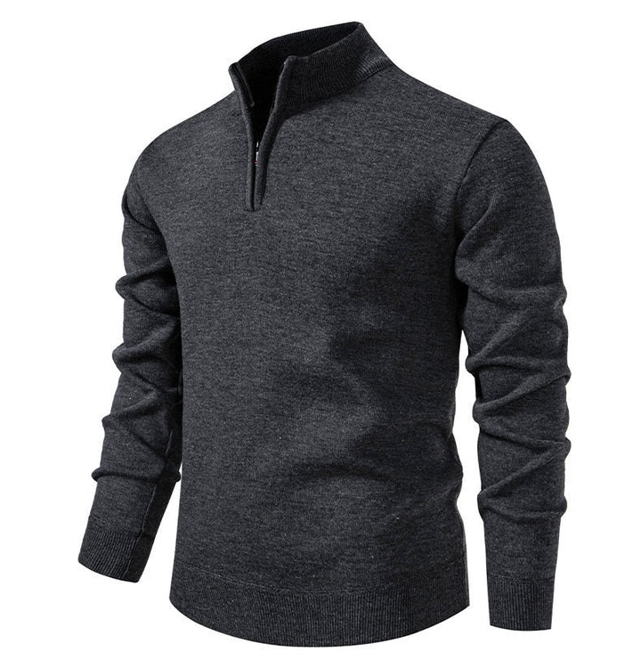 Herren feiner Strickpullover mit kurzem Reißverschluss und hohem Kragen