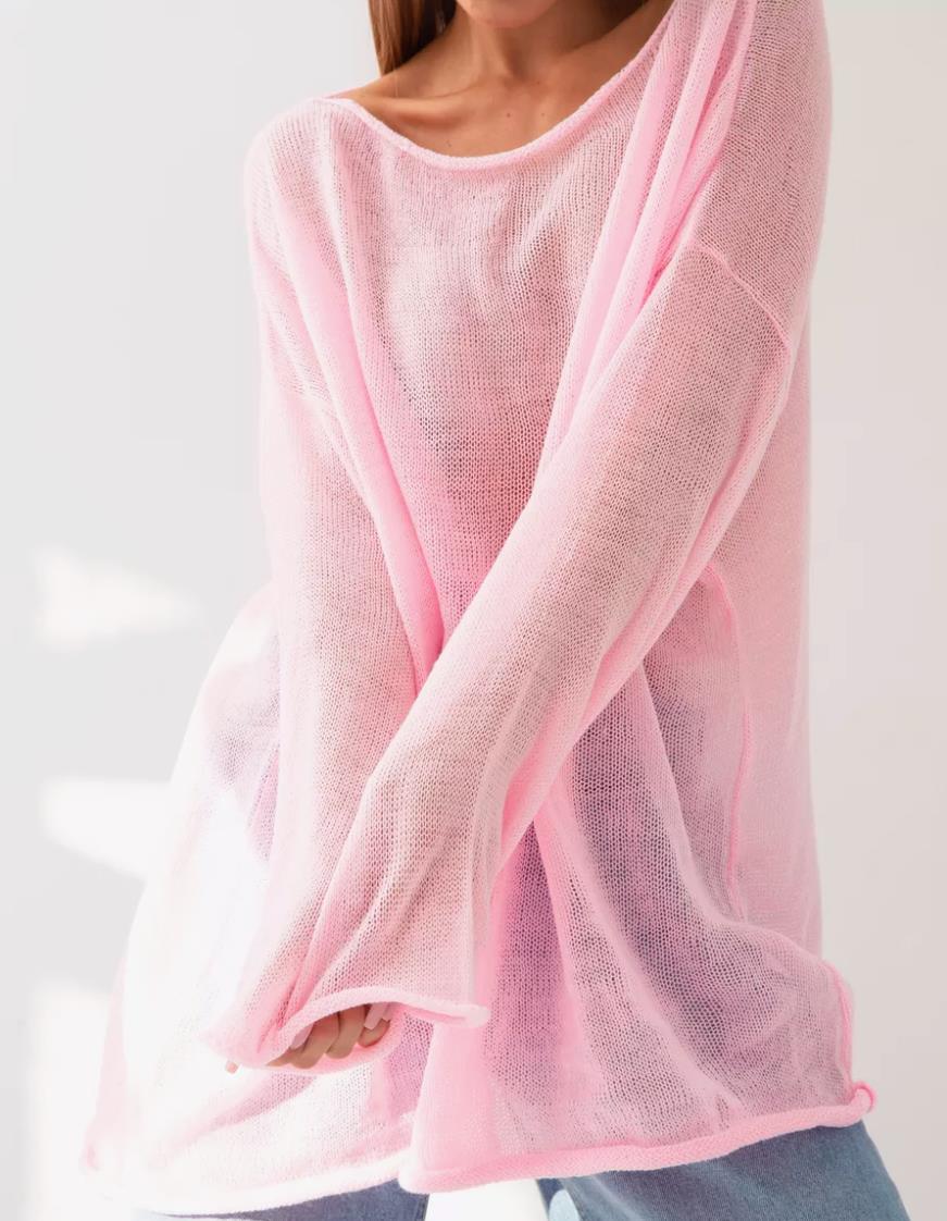Damen luftiger Oversize-Strickpullover mit weitem Schnitt und transparentem Gew Nord Taschen