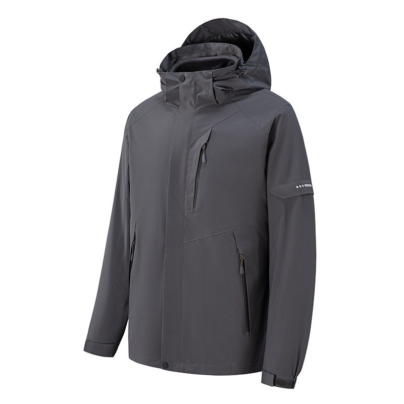 Herren wasserdichte dreilagige Softshell-Outdoorjacke mit verstellbarer Kapuze und verschweißten Reißverschlüssen Nord Taschen