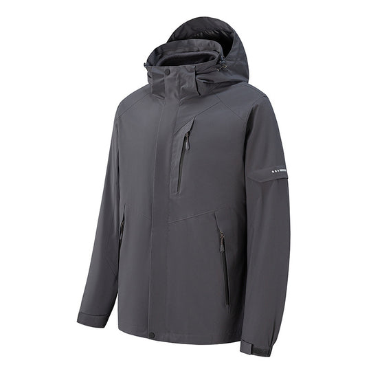 Herren wasserdichte dreilagige Softshell-Outdoorjacke mit verstellbarer Kapuze und verschweißten Reißverschlüssen Nord Taschen