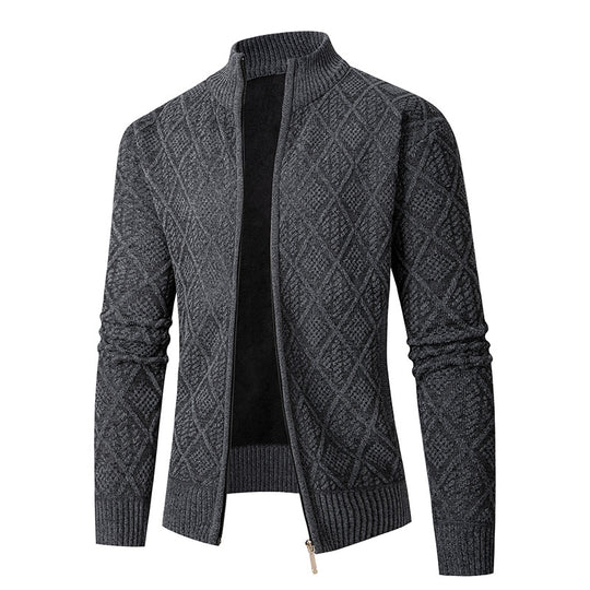 Herren Strickzipjacke mit Diamantjacquard, Stehkragen und Zweiwege-Reißverschluss Nord Taschen