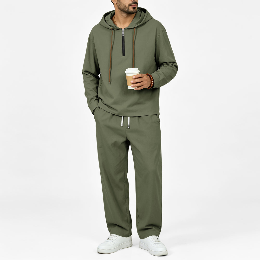 Herren Leichter Halbzip-Kapuzenpullover im Relaxed-Fit mit Kordelzug Nord Taschen