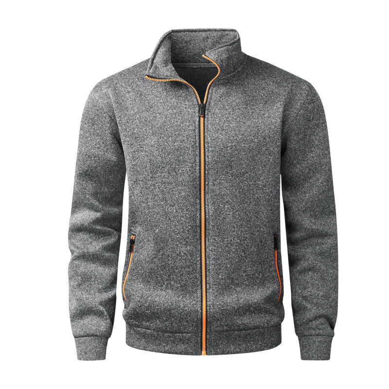 Herren Fleece-Strickjacke mit durchgehendem Reißverschluss, Stehkragen & Neon-Kontrastdetails Nord Taschen