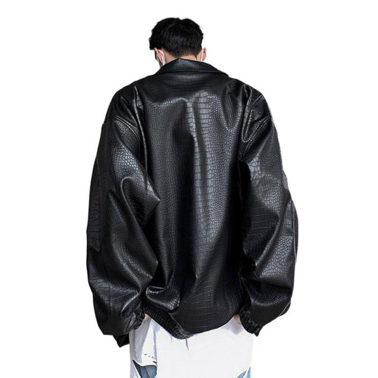Herren Oversized Kunstlederjacke mit Krokodilprägung und Kontrastpaspel Nord Taschen