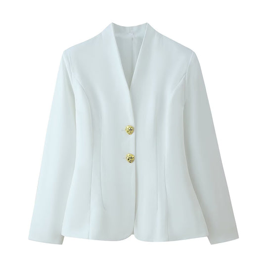Damen Taillierter Blazer mit V‑Ausschnitt, nahtfeiner Silhouette und Zierknöpfen Nord Taschen