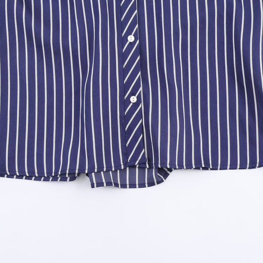 Damen Oversized Hemdbluse mit vertikalen Streifen, Ballonärmeln und breiten Manschetten Nord Taschen