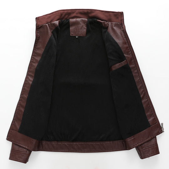 Herren Slim-Fit Lederoptik-Motojacke mit Stehkragen und Reißverschlusstaschen Nord Taschen