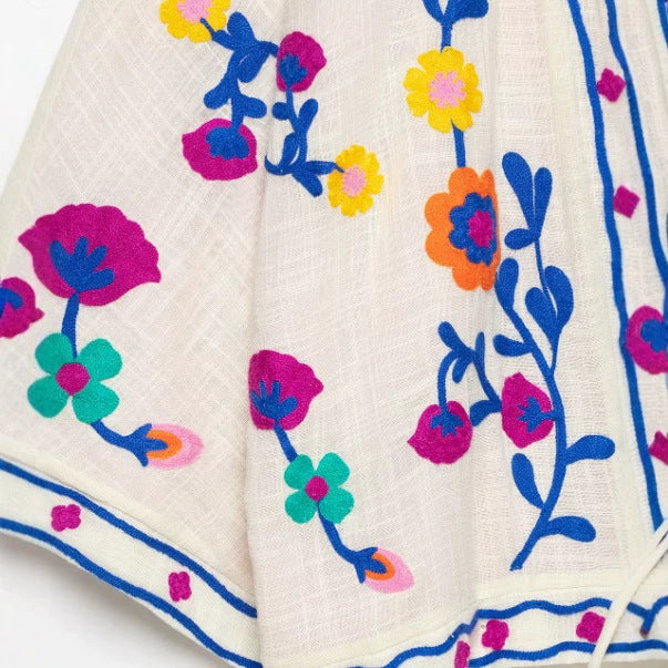 Damen Bestickter leichter Kimono-Cardigan mit floralem Motiv und Bindeband Nord Taschen