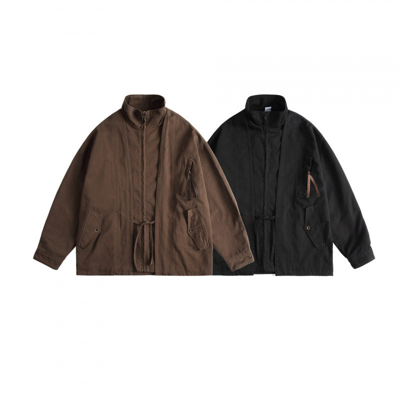 Unisex Kastenförmige Utility-Jacke mit hohem Stehkragen, durchgehendem Reißverschluss und Tunnelzug Nord Taschen