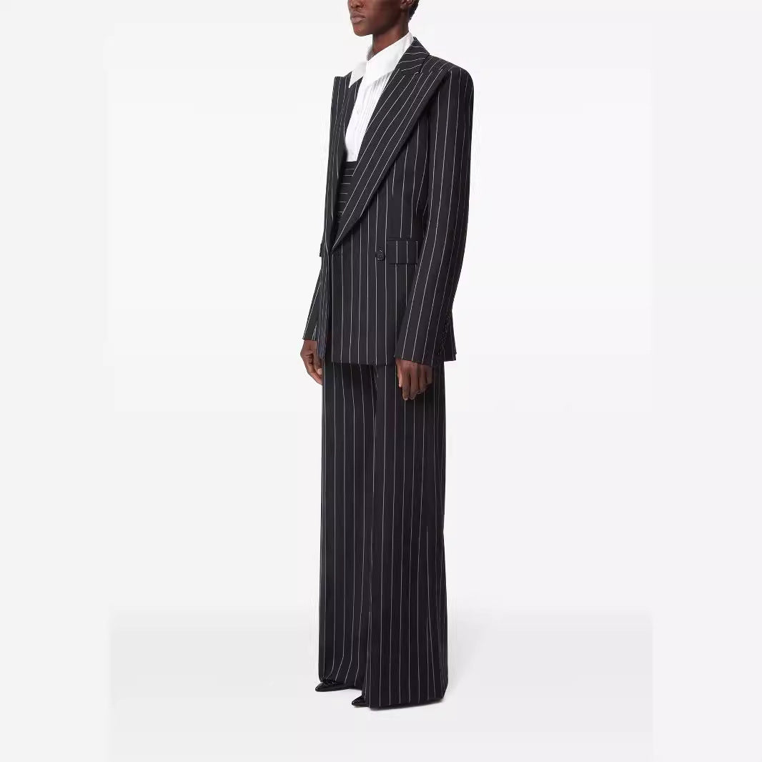 Damen Oversize Nadelstreifen Zweiteiliger Tailoring-Anzug mit weitem High‑Waist‑Hosenbein Nord Taschen