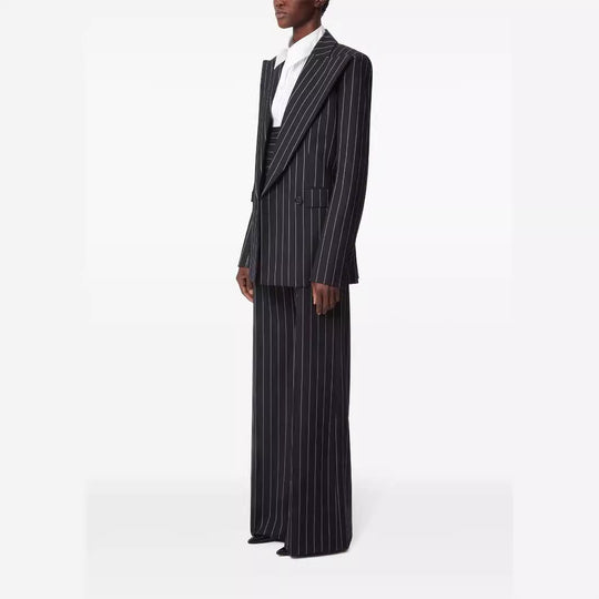 Damen Oversize Nadelstreifen Zweiteiliger Tailoring-Anzug mit weitem High‑Waist‑Hosenbein Nord Taschen