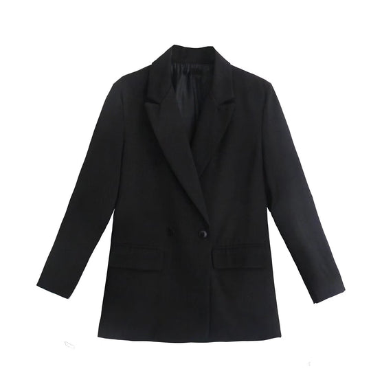 Damen Doppelreihiger Longblazer mit weitem Schalkragen und Pattentaschen Nord Taschen