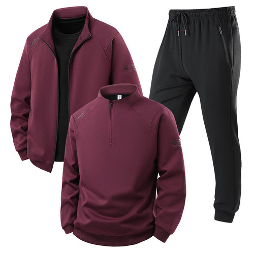 Herren Dreiteiliges Thermo-Trainingsset mit Halbzip-Pullover, Zip‑Jacke und Jogginghose Nord Taschen