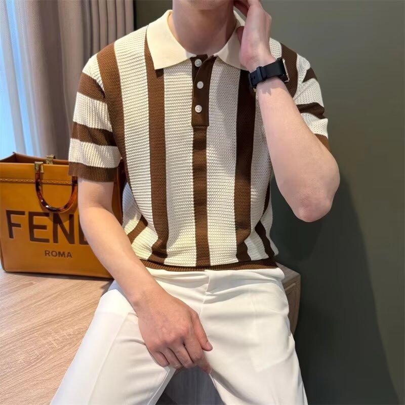 Herren Modisches Kurzärmliges Strickpoloshirt Nord Taschen
