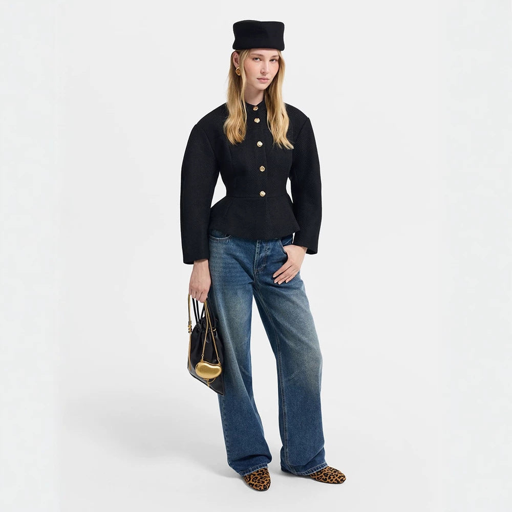 Damen Taillierte Jacke mit Peplum-Saum, strukturierter Webqualität und Zierknöpfen Nord Taschen
