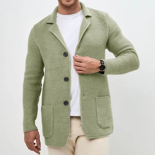 Herren grobgestrickter Strickcardigan mit Schalkragen und aufgesetzten Taschen Nord Taschen