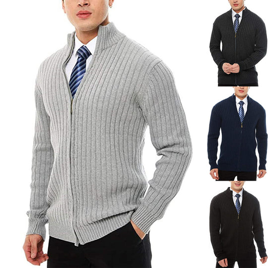 Herren Feinstrick-Cardigan mit durchgehendem Reißverschluss, Stehkragen und markanter Rippenstruktur Nord Taschen