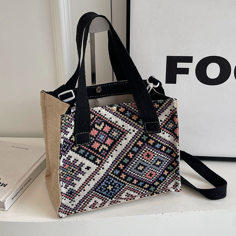 Damen Jute-Tasche mit kunstvollem geometrischen Muster Nord Taschen