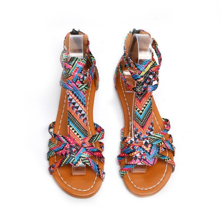 Damen verstellbare Freizeit-Sandalen mit buntem Design und komfortablem Fußbett Nord Taschen