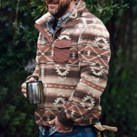 Herren Fleece-Pullover mit Karomuster und Hohem Kragen Avellé