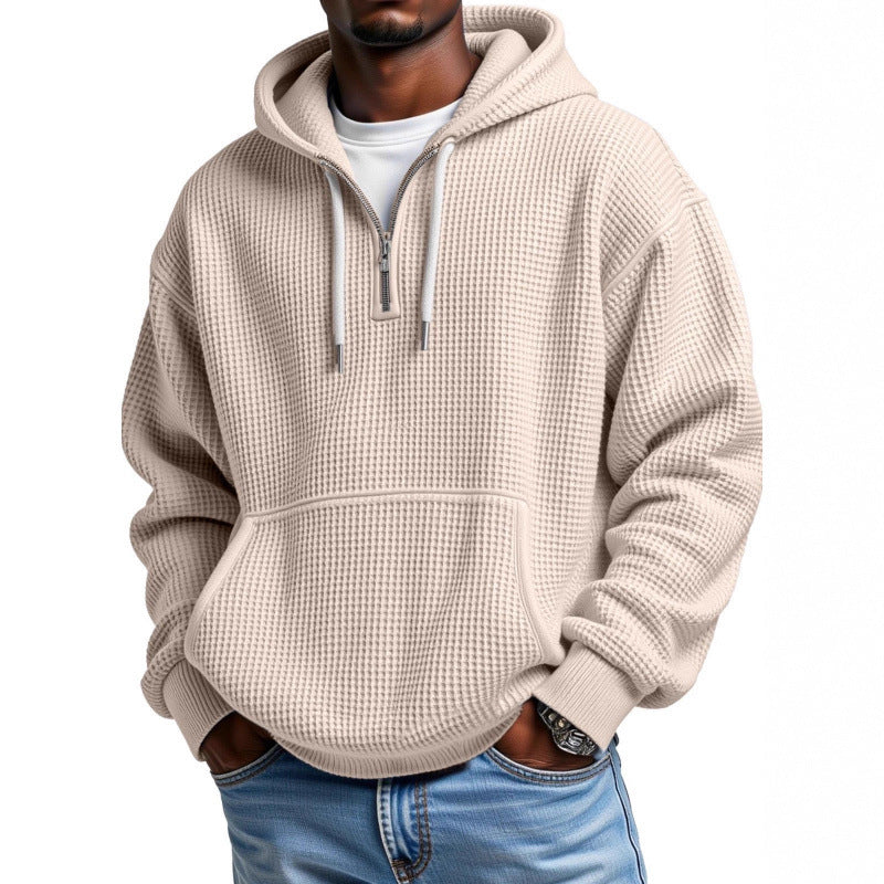 Herren Waffelstrick Halfzip-Kapuzenpullover mit Kängurutasche Nord Taschen
