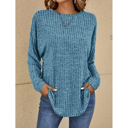 Damen Oversized Struktur-Strickpullover mit Rundhals und Eingrifftaschen Nord Taschen