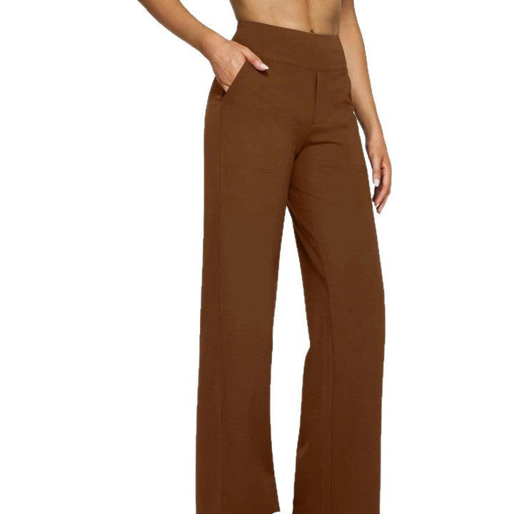Damen nan fließende High-Waist-Hose mit extra weitem Bein, elastischem Komfortbund und Eingrifftaschen