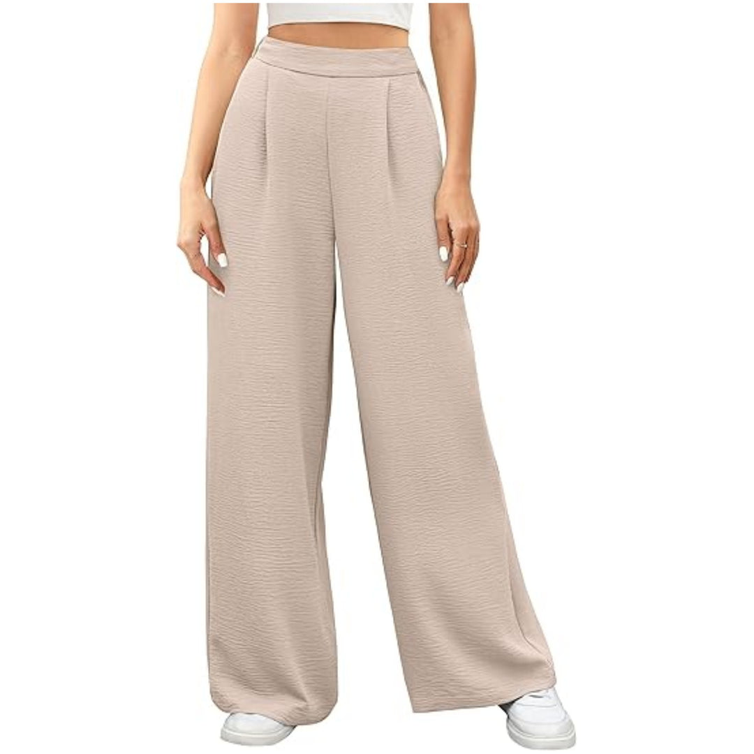 Damen hochtaillierte weite Palazzo-Hose mit Strukturstoff Nord Taschen